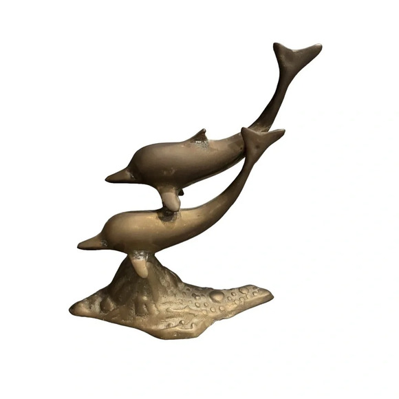 Vintage Other - Vintage Brass Dolphins Statue